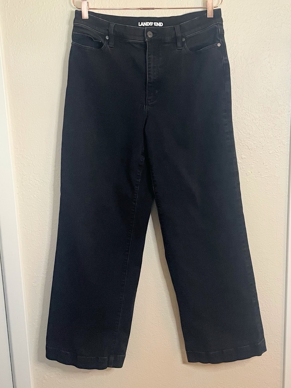 Lands’ End Recover High Rise Barrel Leg Ankle Jeans Black Size 14
